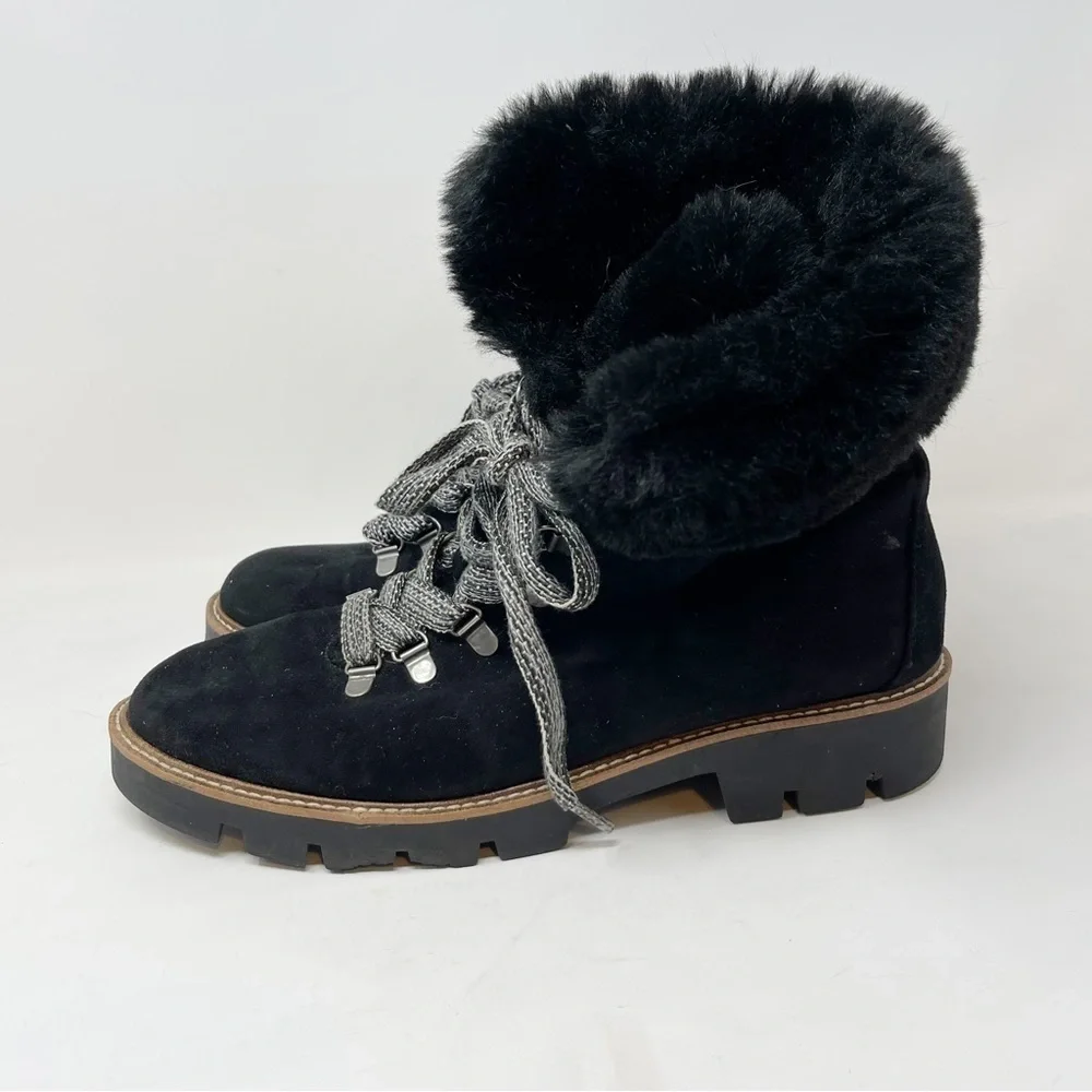 WHITE MOUNTAIN Women’s Black GLAMOROUS ANKLE BOOTIE Lug Sole Shearling Fur Sz 11